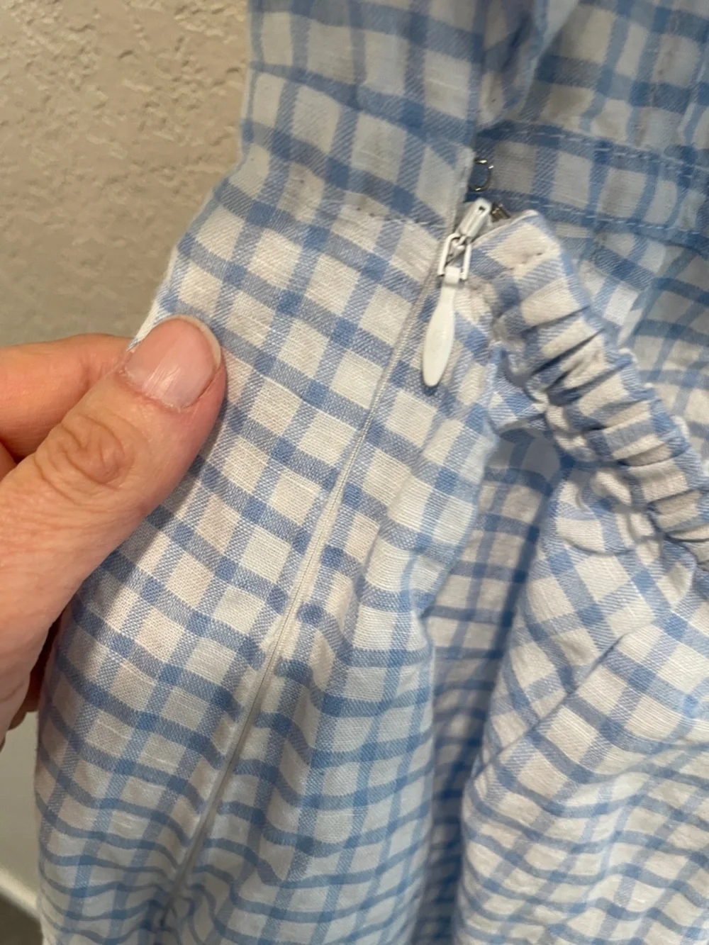 Cleobella Lou Lou Off the Shoulder Pastel Blue Gingham Mini Dress XS - Picture 7 of 8